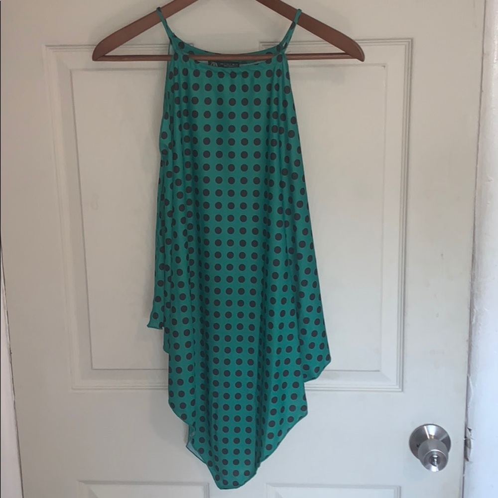 ππ€Zara Green and Black Polka Dot Halterneck Top - Picture 1 of 2